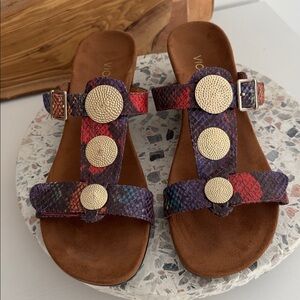 Vionic Multicolor Snake Print Sandals with Gold Accents Size 10